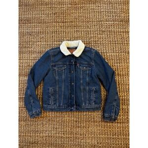Levi Strauss Co Sherpa Collar Quilted Lined Denim Jacket Trucker Style Size L